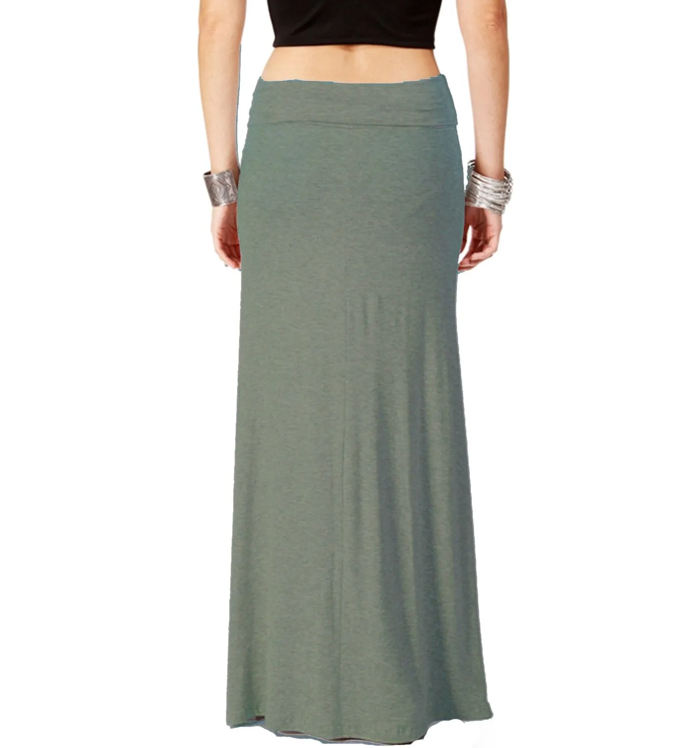 Hollywood Star Fashion Women's Basic Stretch Solid Colored Plain Maxi Long Skirt