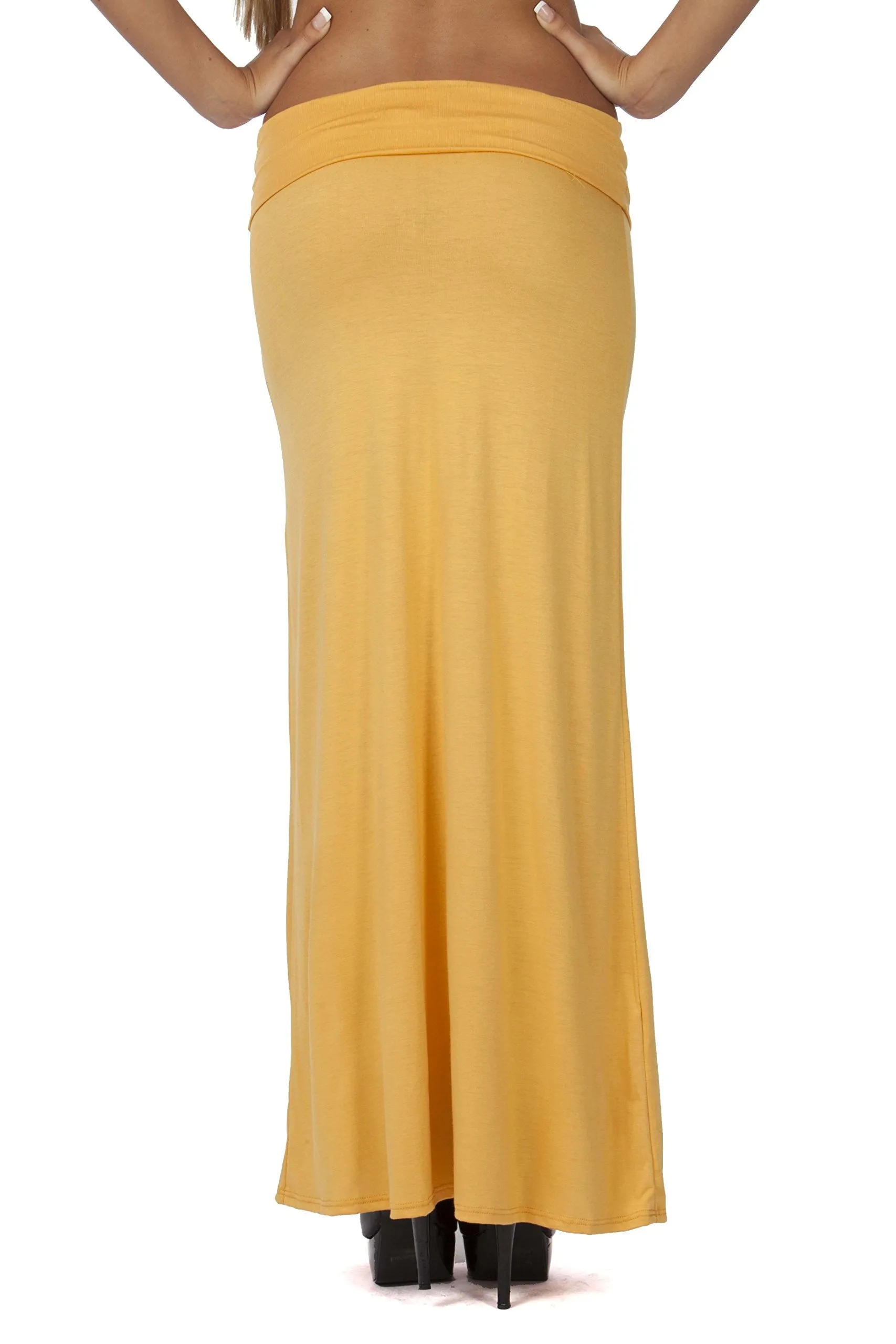 Hollywood Star Fashion Women's Basic Stretch Solid Colored Plain Maxi Long Skirt