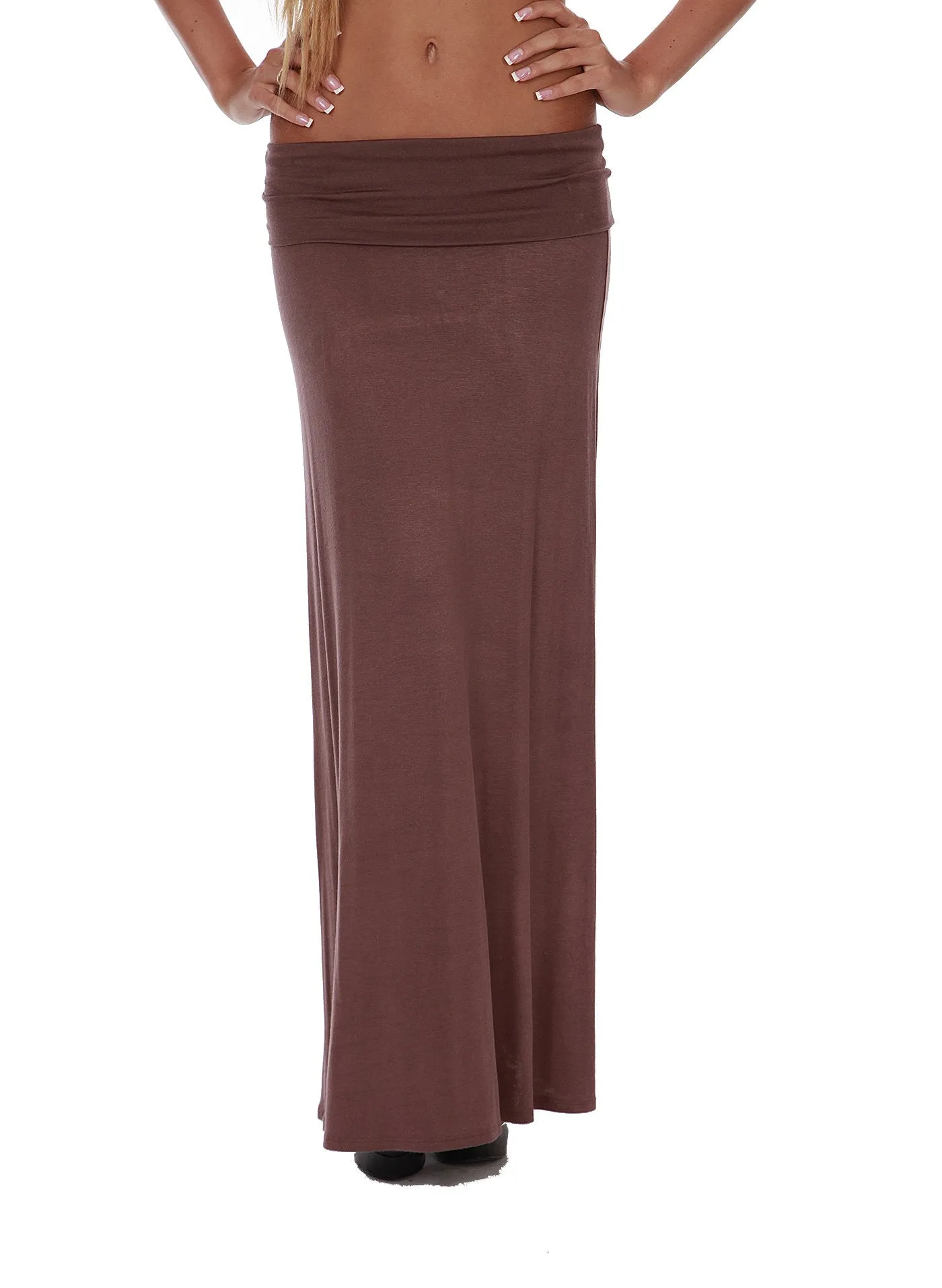 Hollywood Star Fashion Women's Basic Stretch Solid Colored Plain Maxi Long Skirt