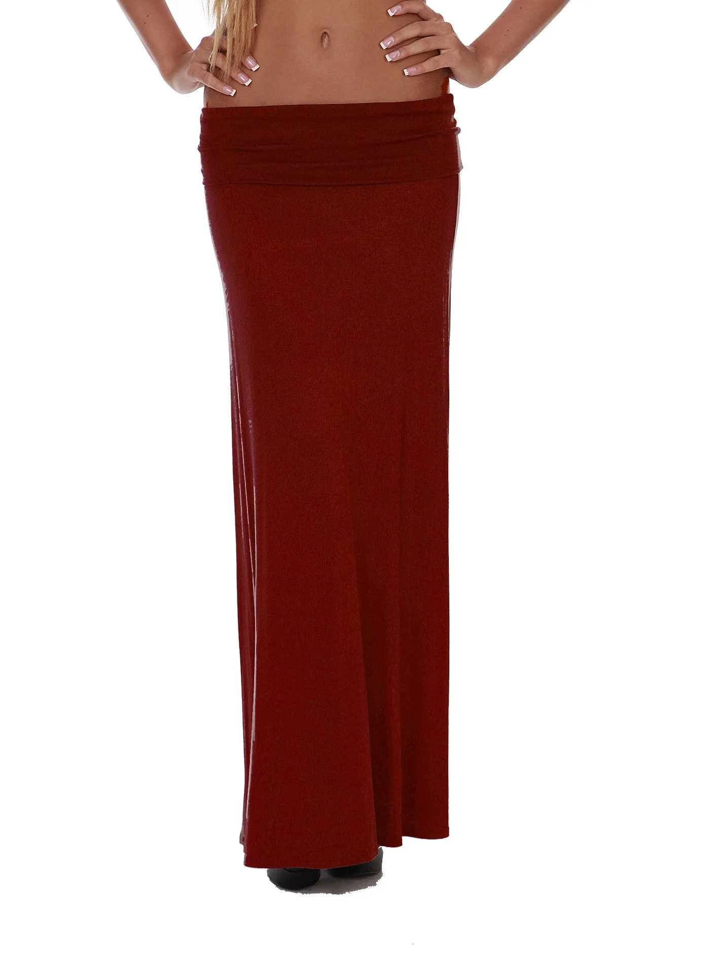 Hollywood Star Fashion Women's Basic Stretch Solid Colored Plain Maxi Long Skirt