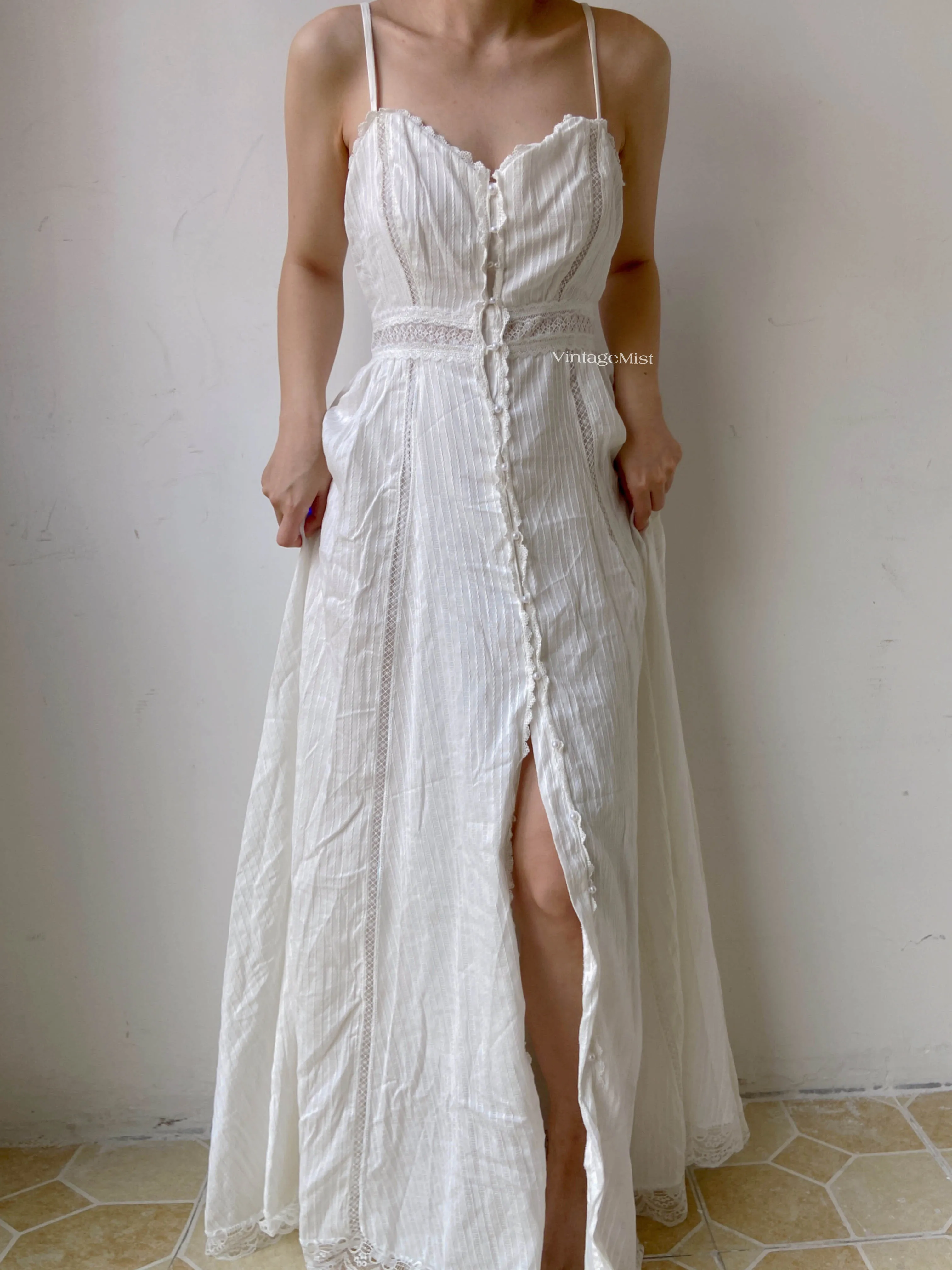 Lace Trim Beaded Cami Dress