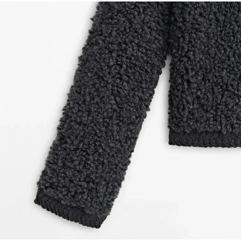 Lamb Wool O-Neck Long Sleeve Coat