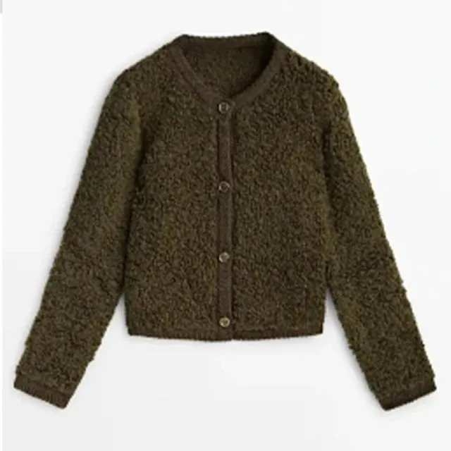 Lamb Wool O-Neck Long Sleeve Coat