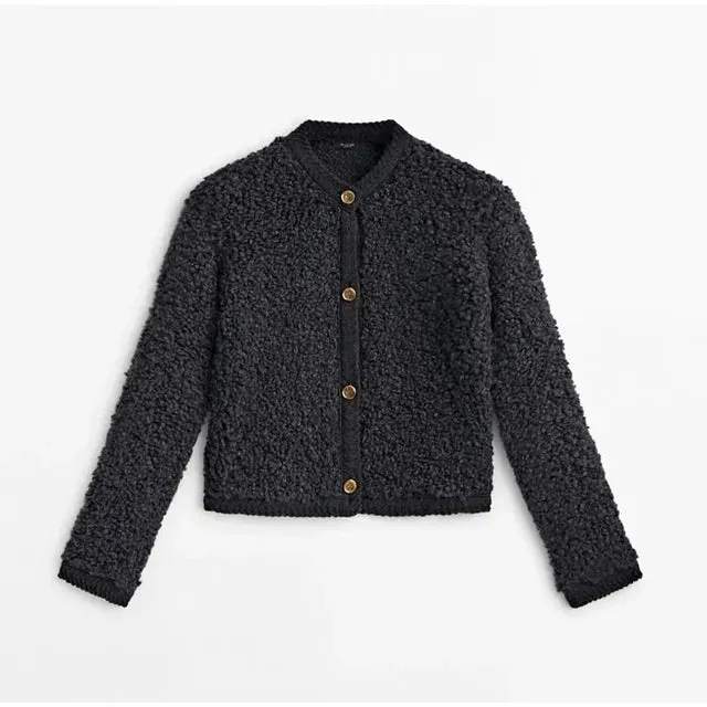 Lamb Wool O-Neck Long Sleeve Coat