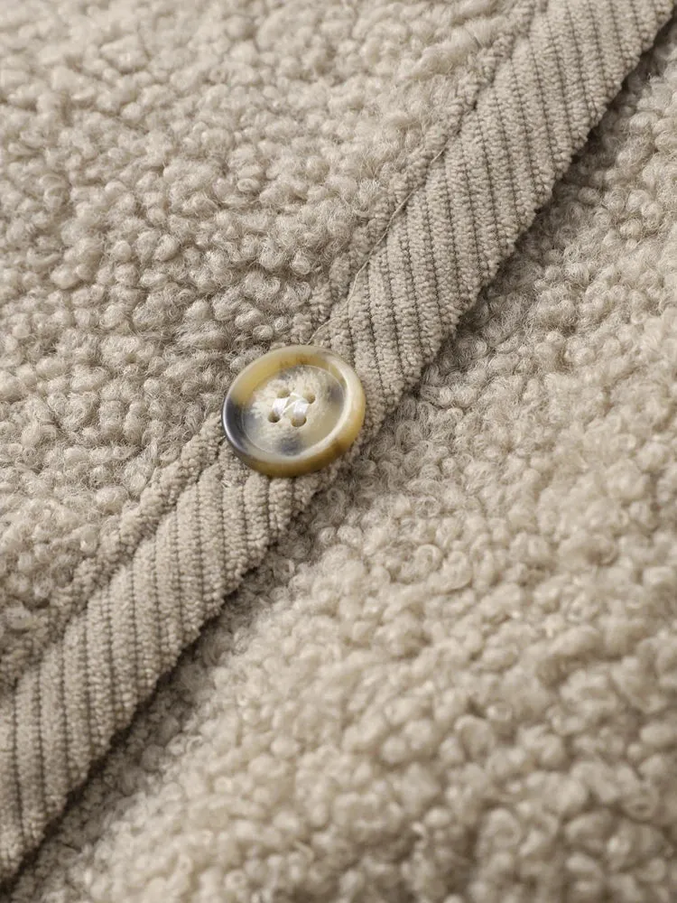 Lamb Wool O-Neck Long Sleeve Coat