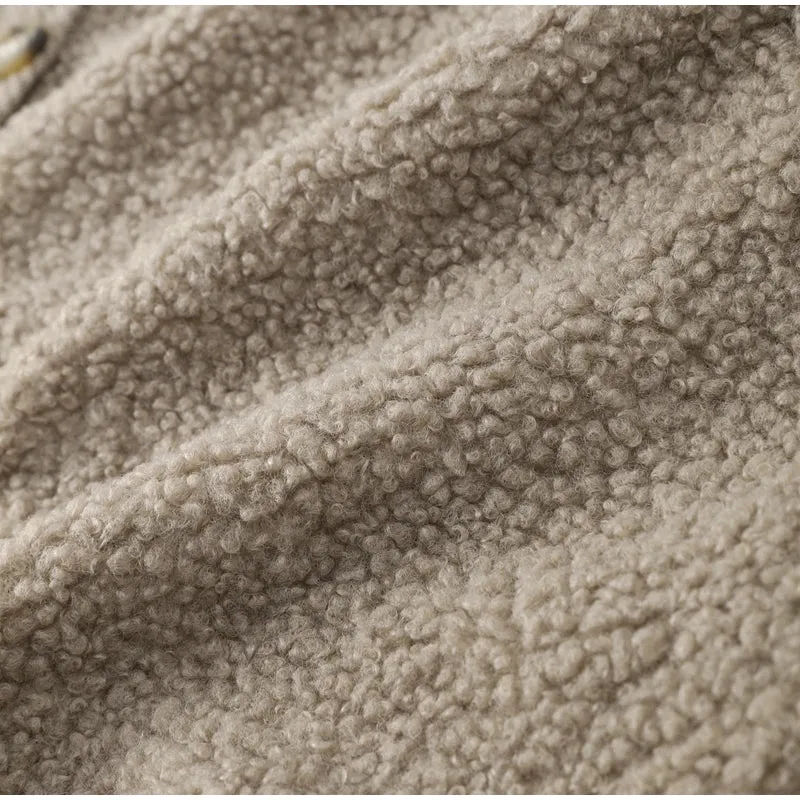 Lamb Wool O-Neck Long Sleeve Coat