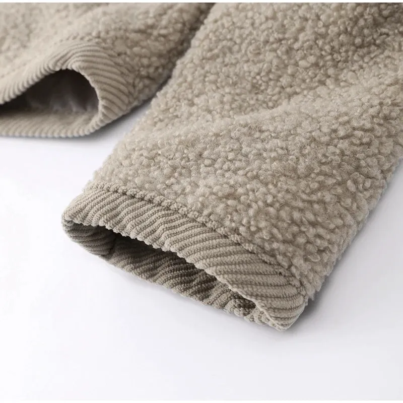 Lamb Wool O-Neck Long Sleeve Coat