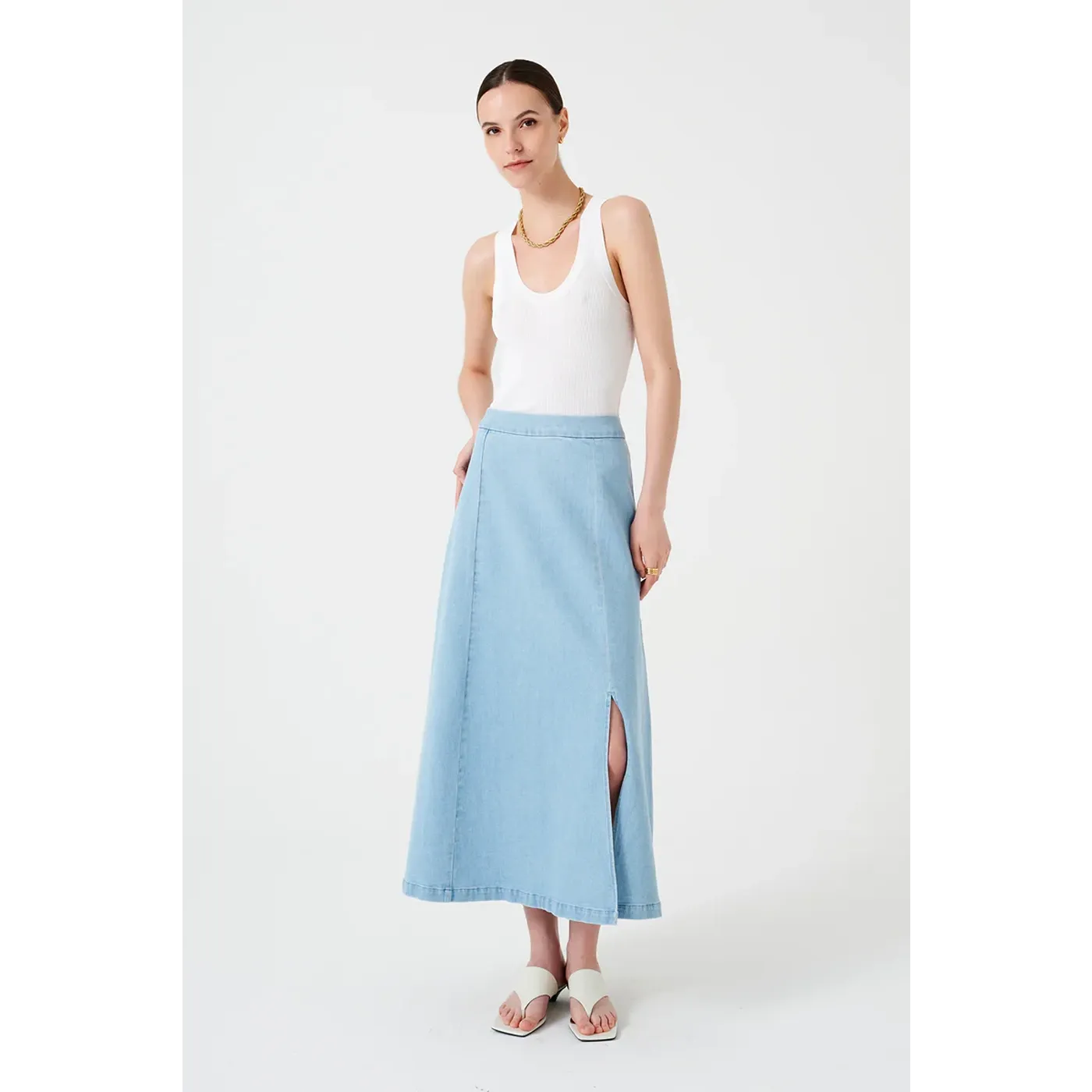 Light Blue Denim Slip Skirt