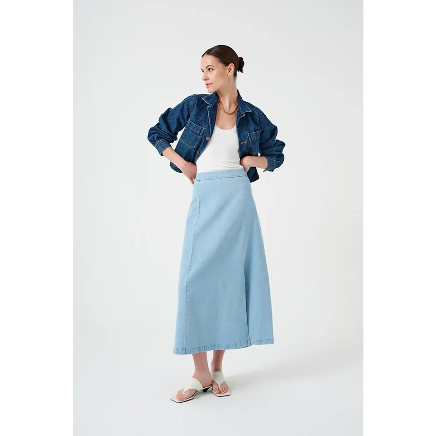 Light Blue Denim Slip Skirt