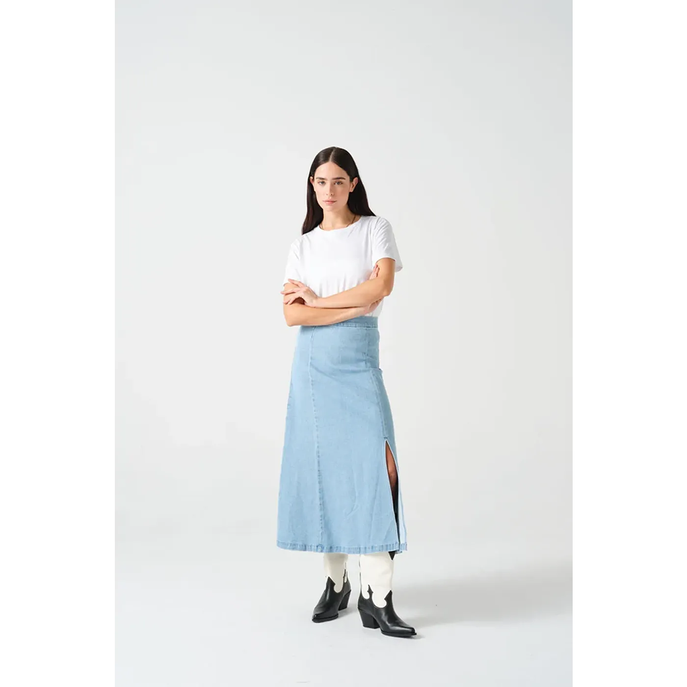 Light Blue Denim Slip Skirt