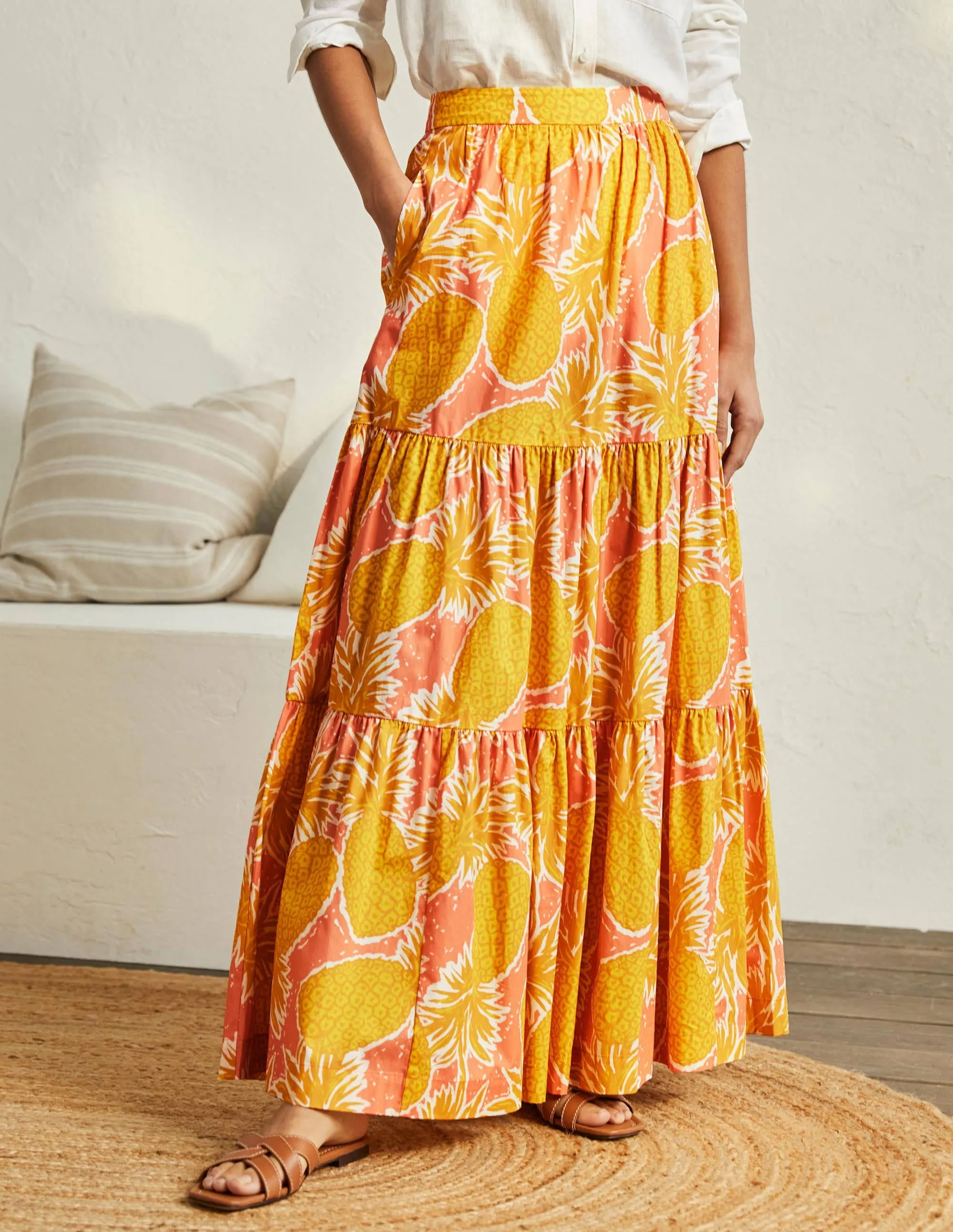 Lorna Tiered Maxi Skirt-Brioche, Pineapple Cluster
