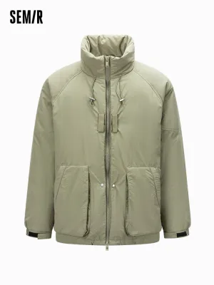 Men's ash card medium length thick down jacket