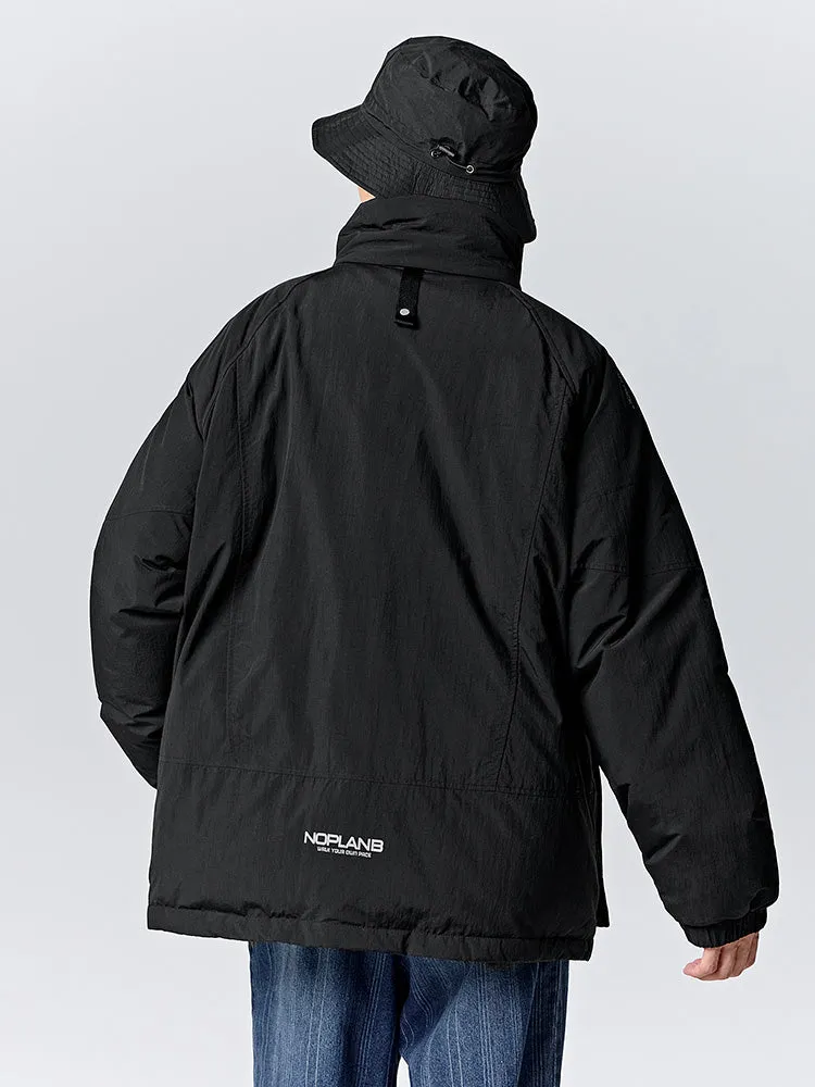 Men's ash card medium length thick down jacket