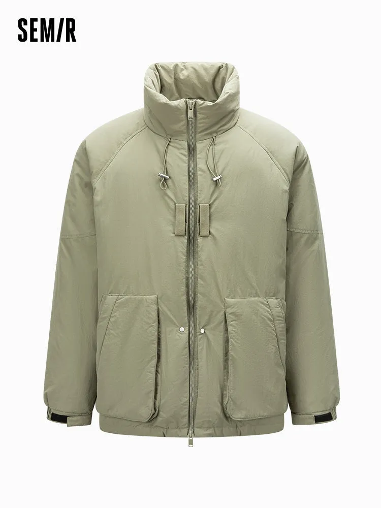 Men's ash card medium length thick down jacket