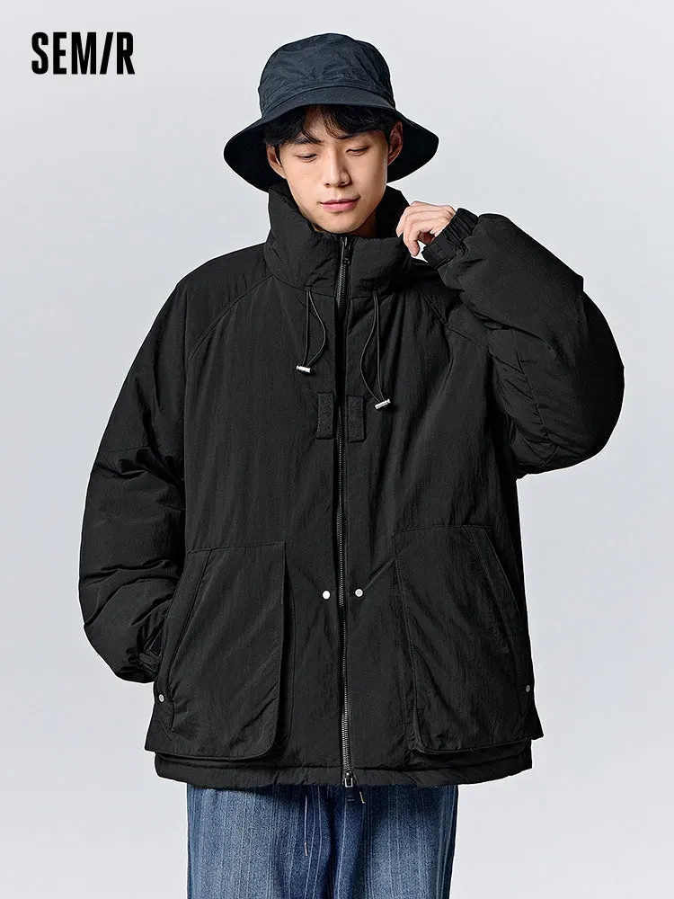 Men's ash card medium length thick down jacket