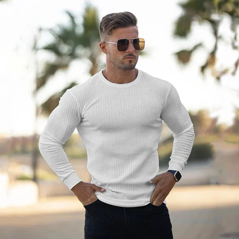 Men's Casual Crew Neck Slim Fit Ribbed Jumper  | Ideal for Autumn/Winter