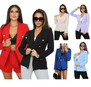 New Ladies Gold button stretch military style double breasted blazer jacket Womenswear