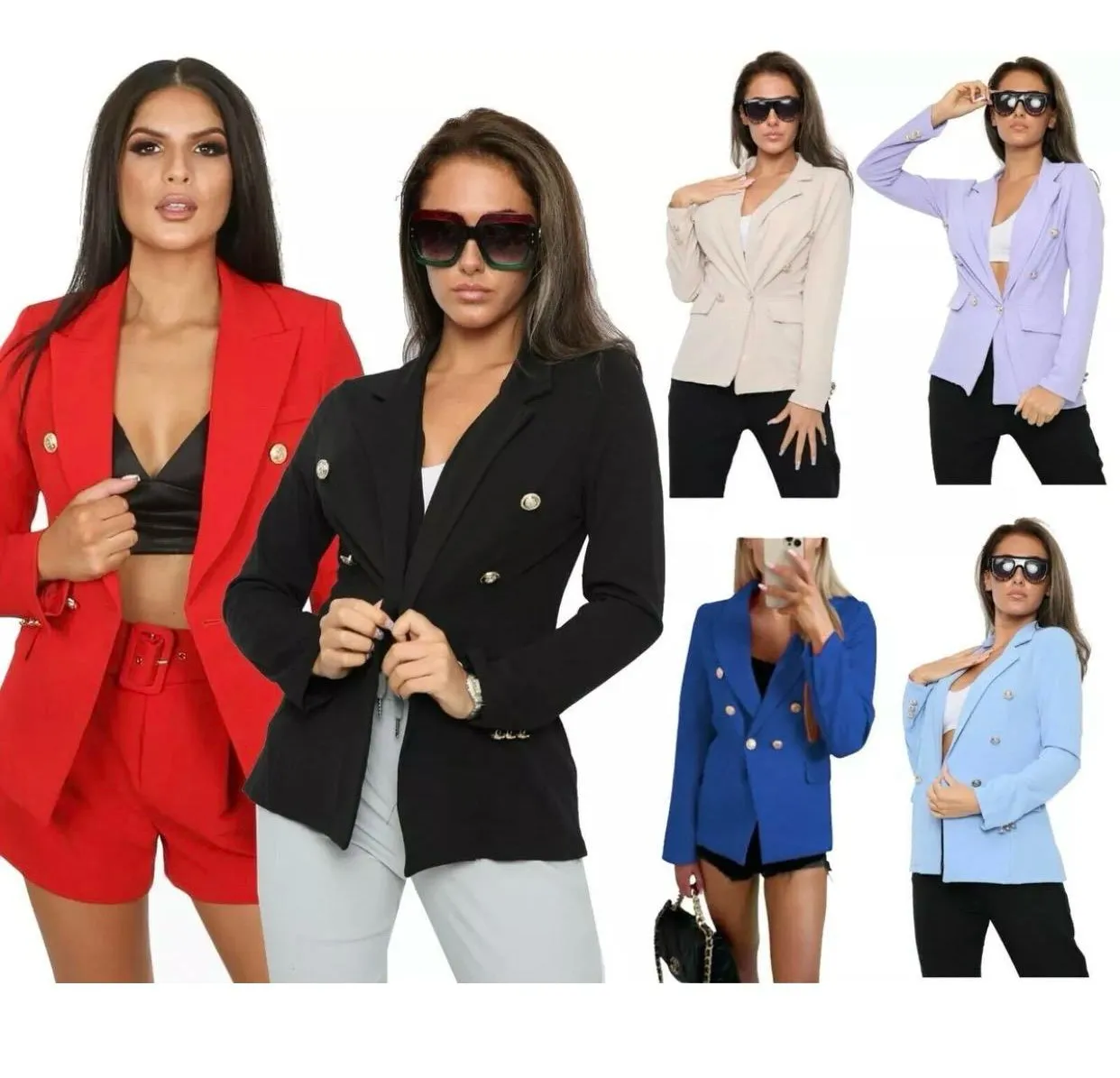 New Ladies Gold button stretch military style double breasted blazer jacket Womenswear