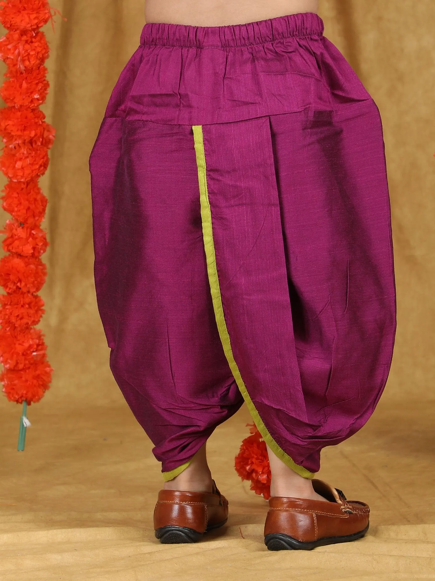 Polka Tots Full Sleeve Angrakha With Dhoti - Magenta