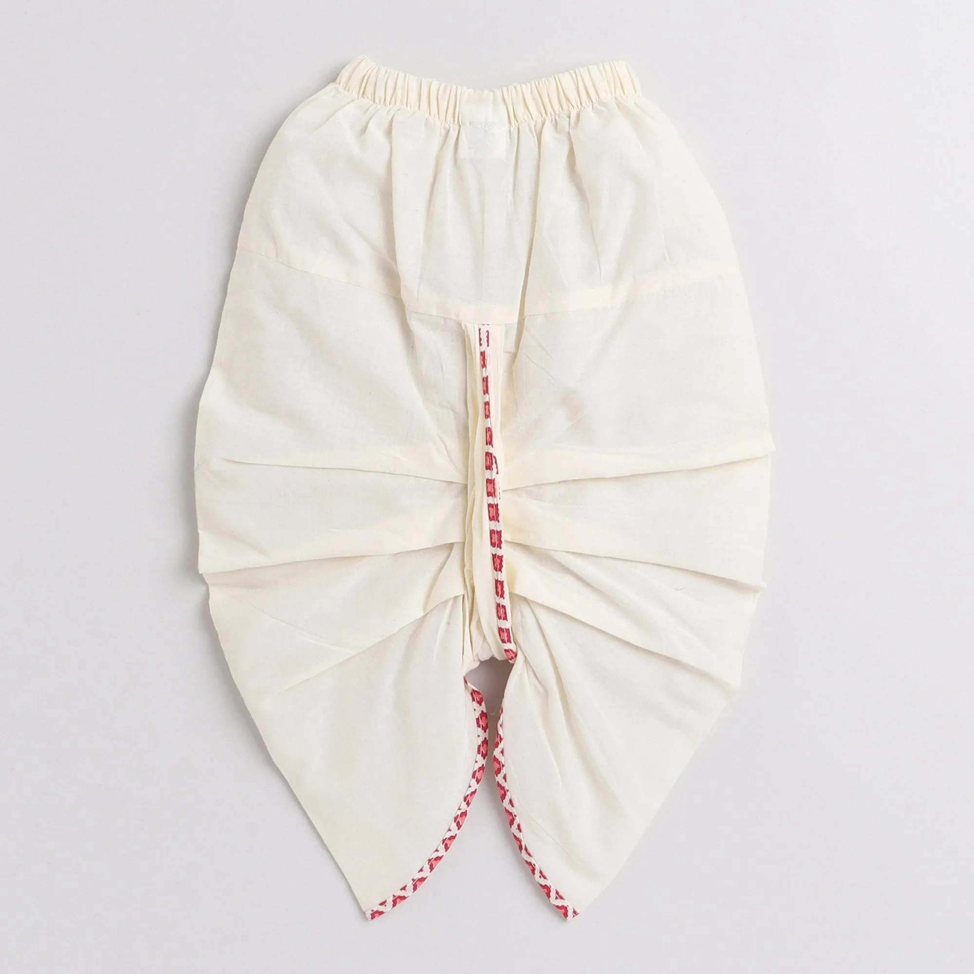Polka Tots Full Sleeve Small Square Print With Piping Dhoti - Cream