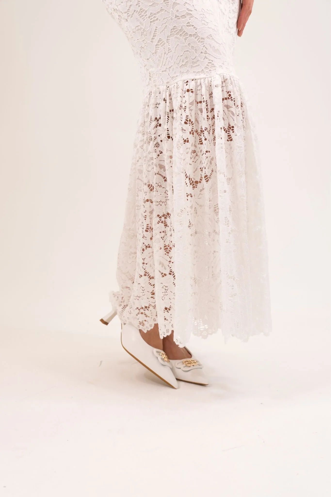 Polly Lace Maxi Skirt In White