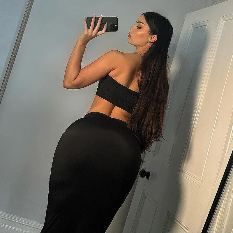 Summer Sleeveless Tube Top & High Waist Maxi Skirt Set