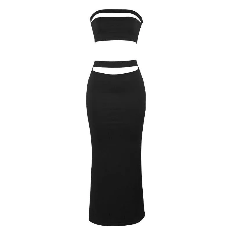 Summer Sleeveless Tube Top & High Waist Maxi Skirt Set