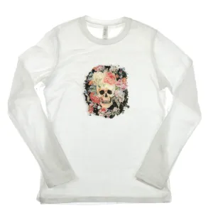 Walter Knabe Womens Long Sleeve T Shirt Skull Floral Black