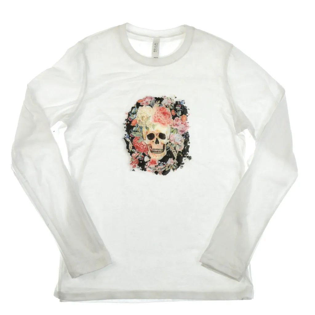 Walter Knabe Womens Long Sleeve T Shirt Skull Floral Black
