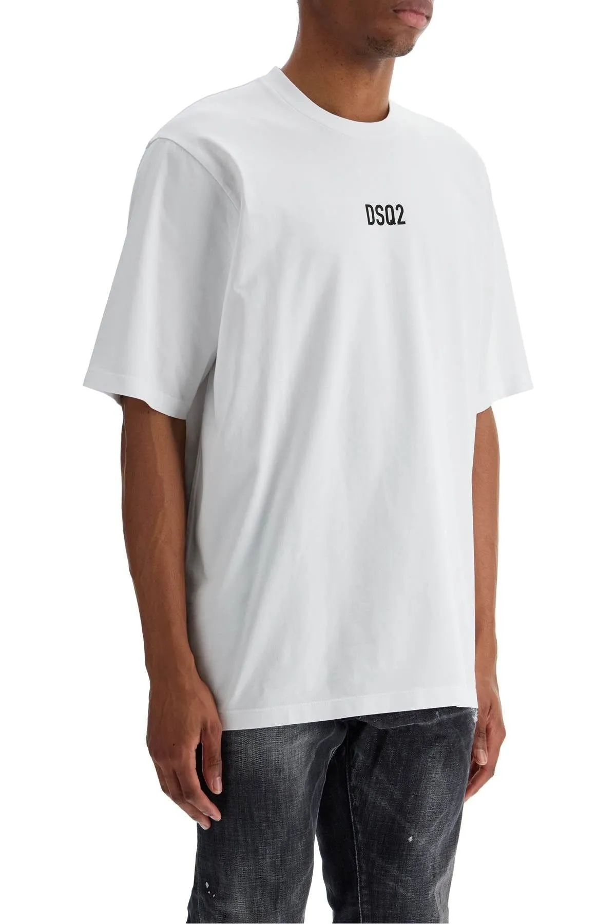 WHITE COTTON T-SHIRT WITH DSQ2 LOGO