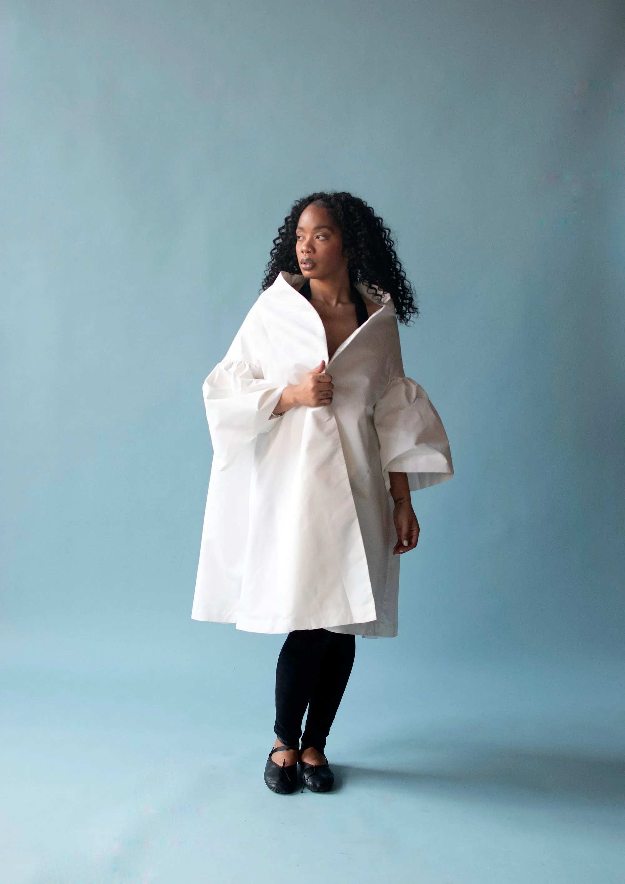 White Taffeta Evening Coat | Victor Costa