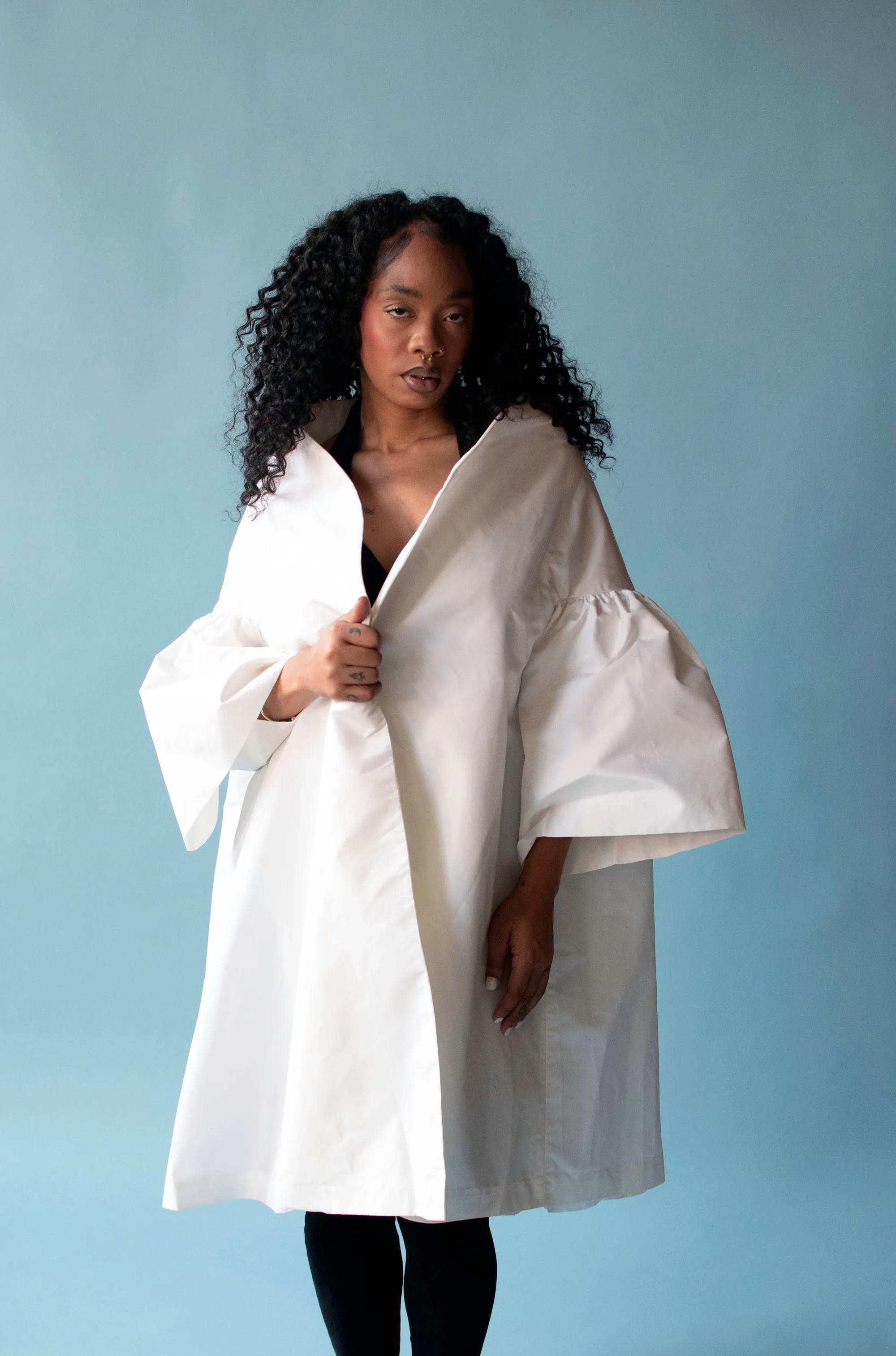 White Taffeta Evening Coat | Victor Costa