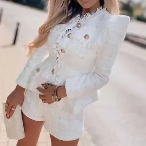 Womens Formal Skirt Two Piece Suit   Mini Skirt Fashion Set Long Sleeves