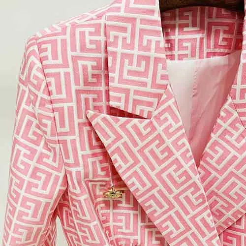 Women's Golden Lion Buttons Maze Pattern Fitted Blazer Jacket
