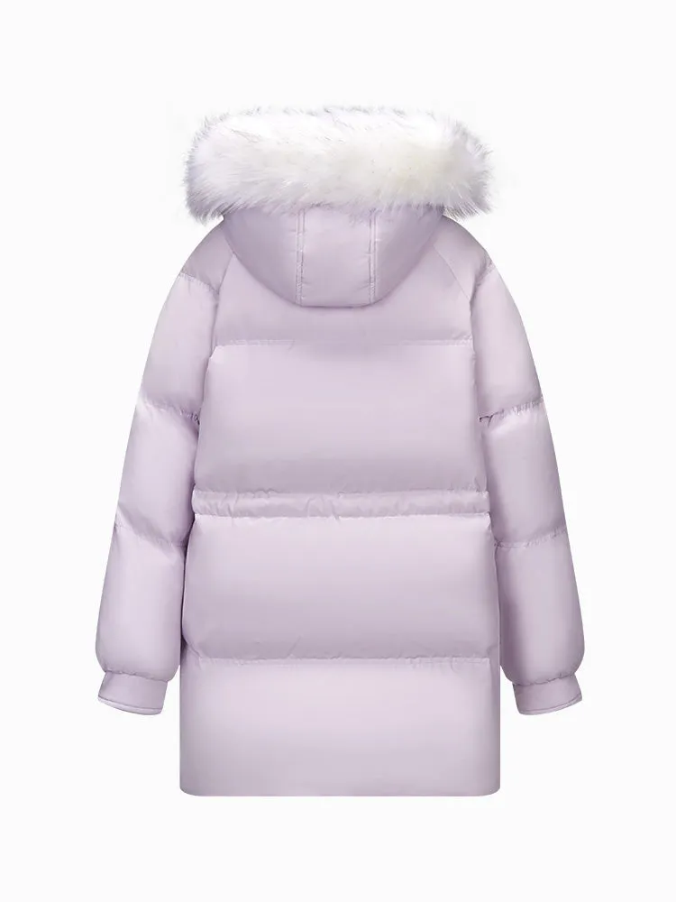 Women's milky white medium length thick down jacket