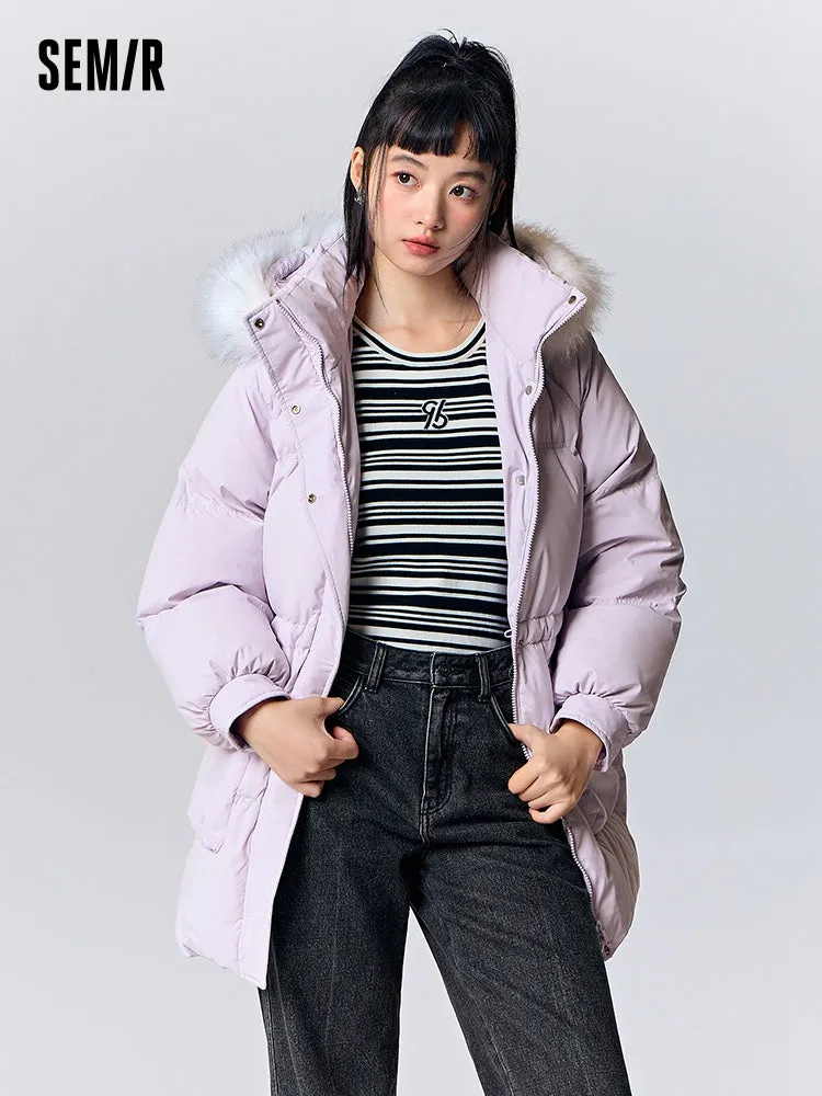 Women's milky white medium length thick down jacket