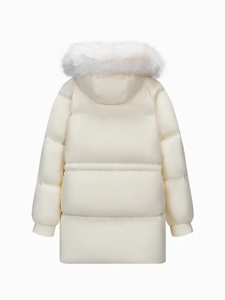 Women's milky white medium length thick down jacket