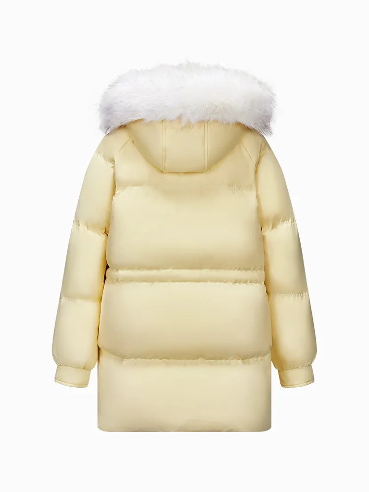 Women's milky white medium length thick down jacket