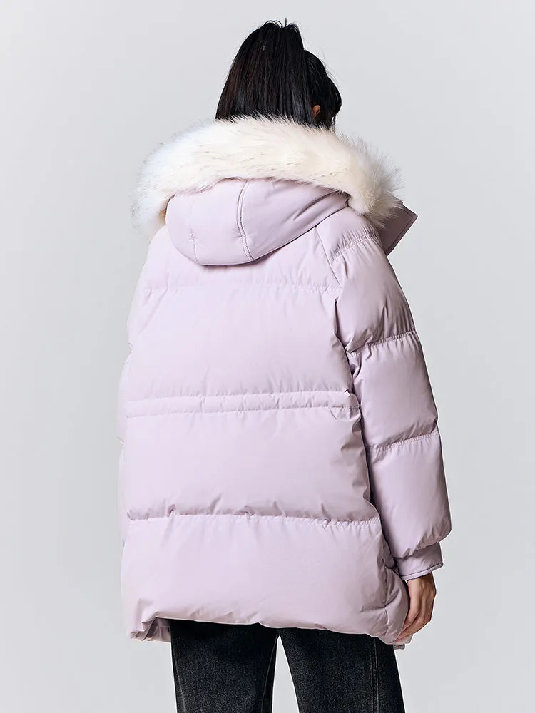 Women's milky white medium length thick down jacket