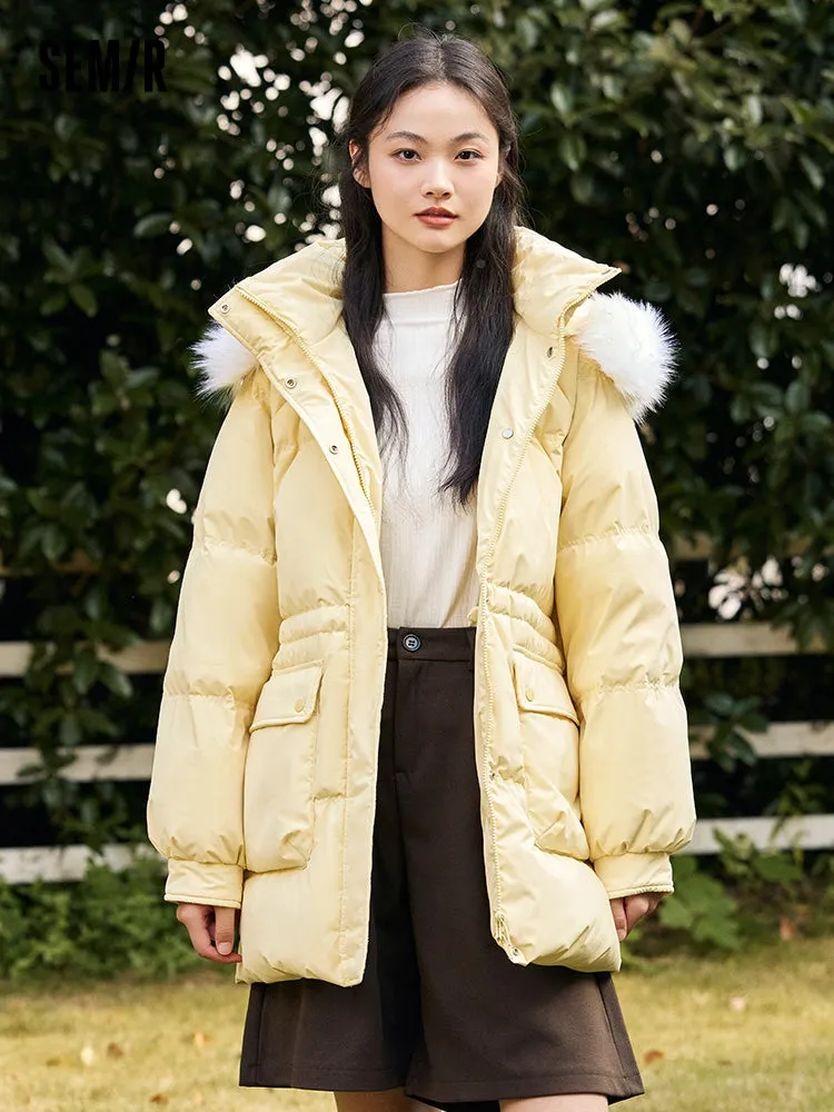 Women's milky white medium length thick down jacket