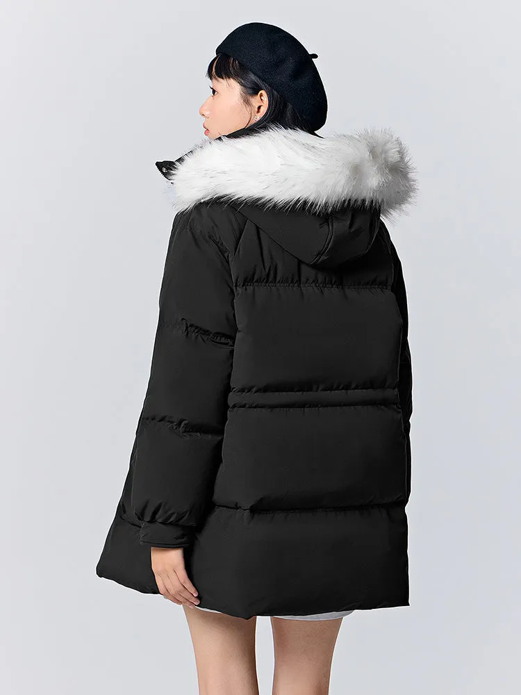 Women's milky white medium length thick down jacket