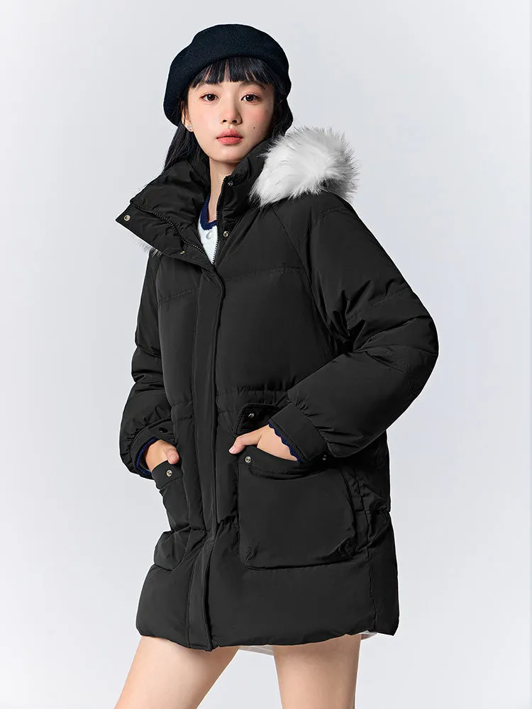 Women's milky white medium length thick down jacket