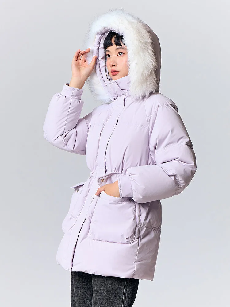 Women's milky white medium length thick down jacket