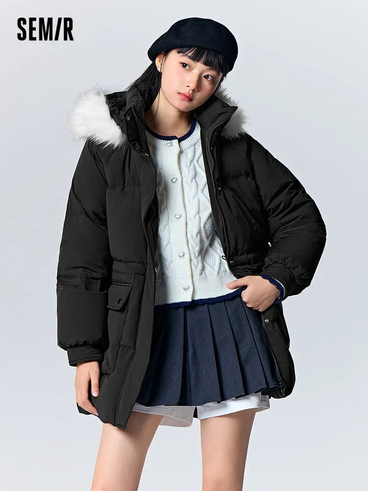 Women's milky white medium length thick down jacket