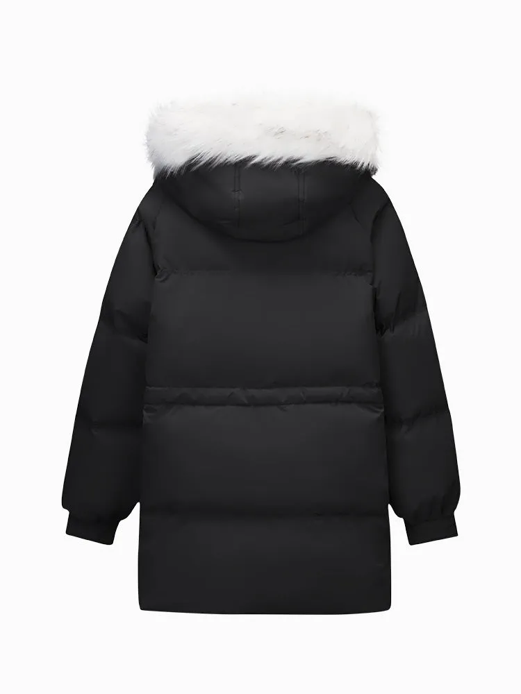 Women's milky white medium length thick down jacket