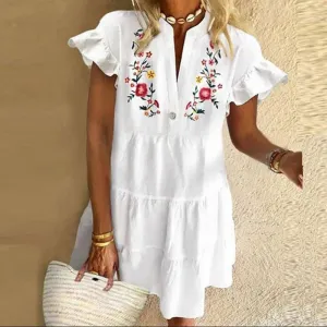 Women's Summer V-Neck Casual Mini Loose Beach Dress
