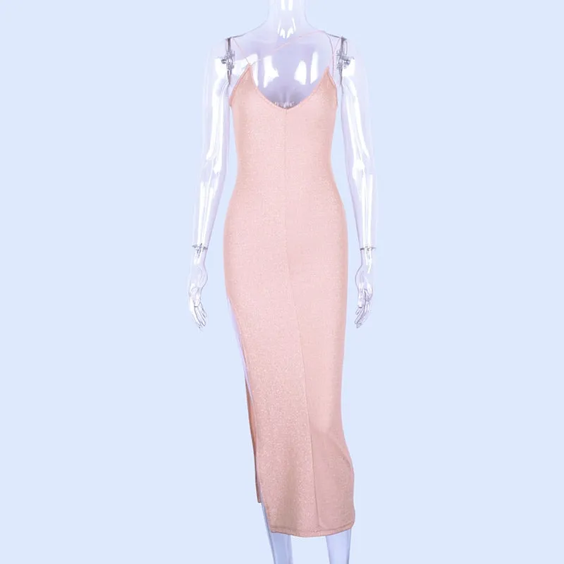 Women's Summer V-Neck Sheath Long Dress With High Split
