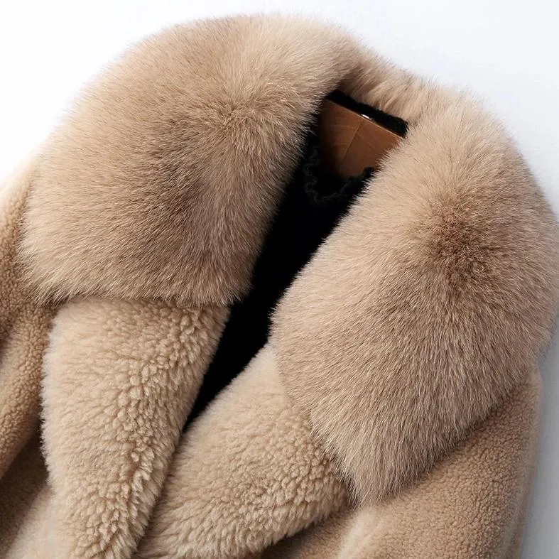 Women's Winter Thick V-Neck Long Coat With Fox Fur