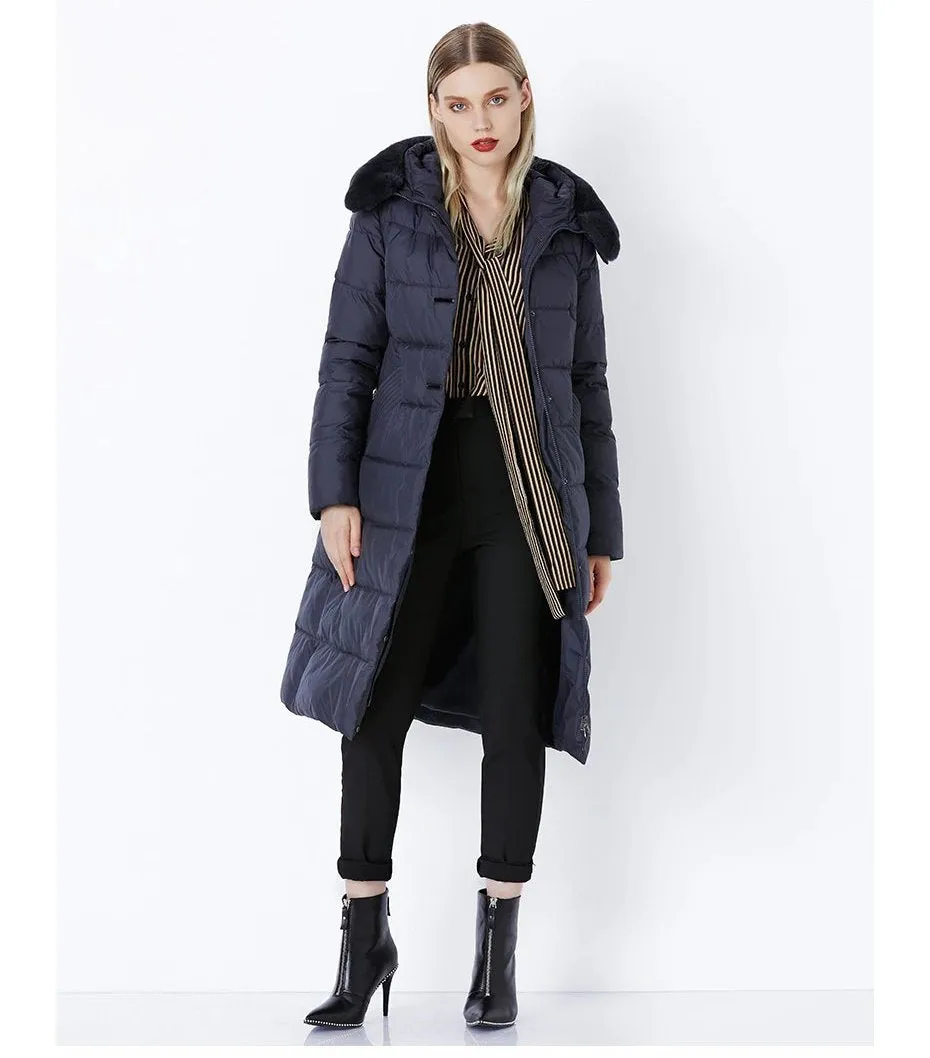 Women's Winter Warm Long Down Coat With Fur On Hood
