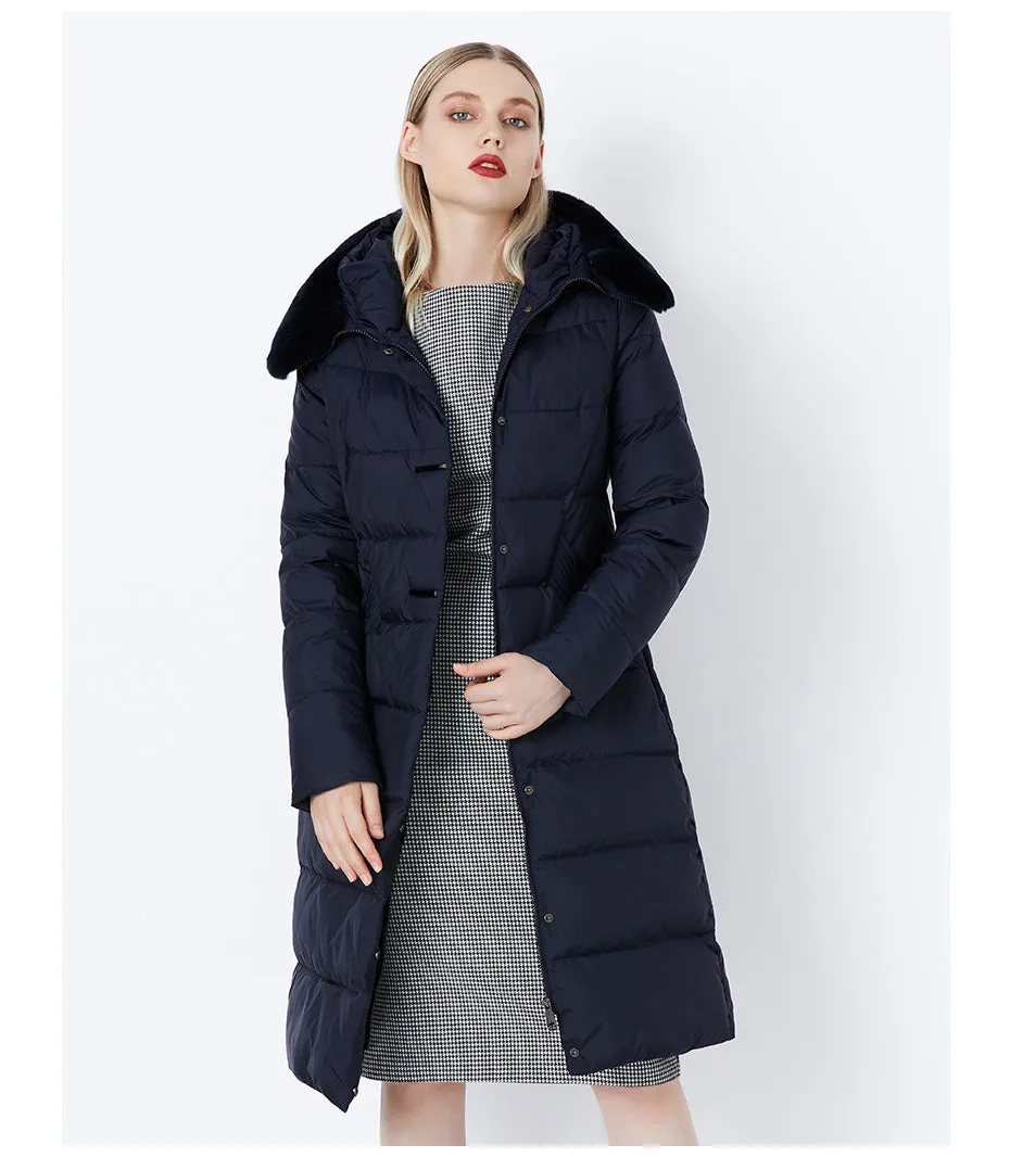 Women's Winter Warm Long Down Coat With Fur On Hood